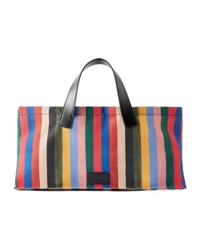 Staud Leather-trimmed Striped Canvas Tote In Multi