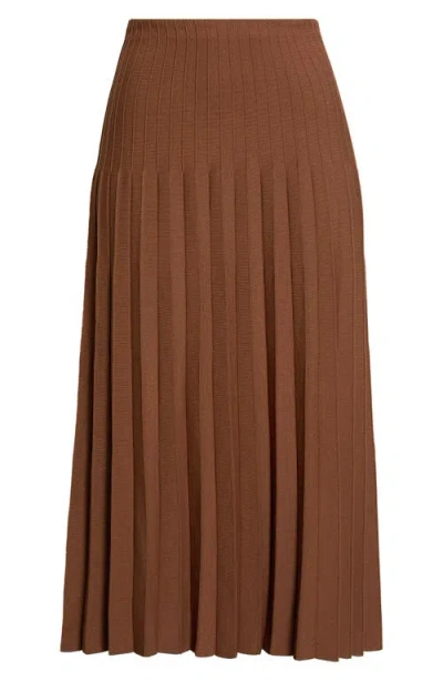 Staud Lena Pleated Knit Maxi Skirt In Cigar