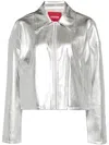 Staud Lennox Metallic Zip Jacket In Silver