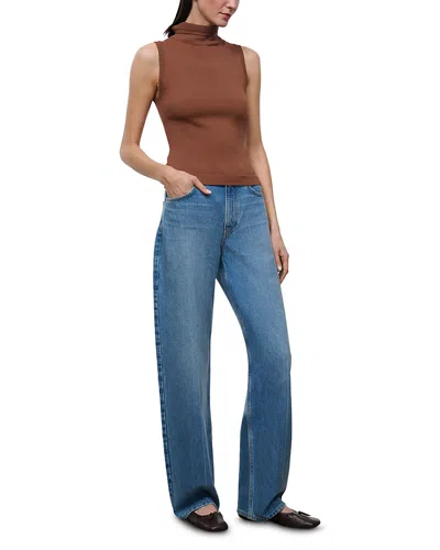 Staud Leo High Rise Straight Jeans In Archive Crease In Blue