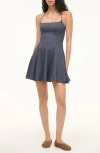Staud Leone Linen-blend Denim Minidress In Blue