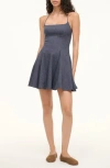Staud Leone Linen-blend Denim Minidress In Chambray