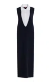 Staud Leslie Cotton-cashmere Midi Shirt Dress In Navy