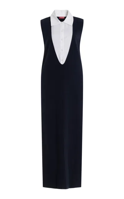 Staud Leslie Cotton-cashmere Midi Shirt Dress In Navy Blue And White