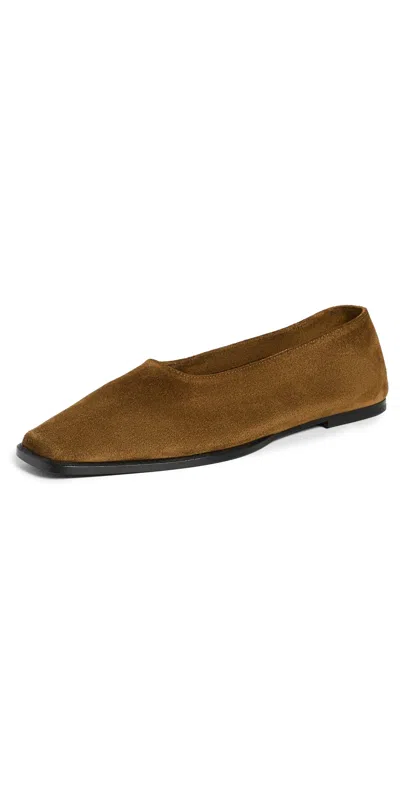 Staud Lewis Suede Flats Cigar In Brown