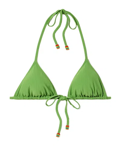 Staud Lido Bead-embellished Ribbed Triangle Bikini Top In Green