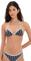 Staud Lido Halter Triangle Bikini Top Redondo Stripe In Black