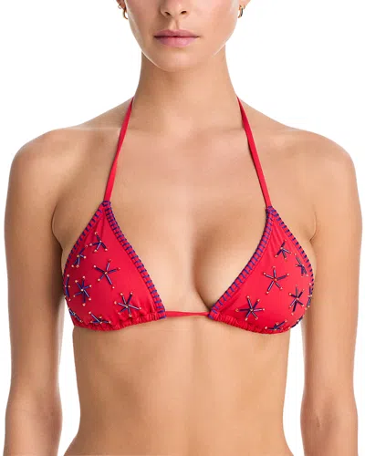 Staud Lido Triangle Bikini Top In Red