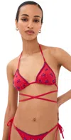 Staud Lido Bead-embellished Triangle Bikini Top In Red
