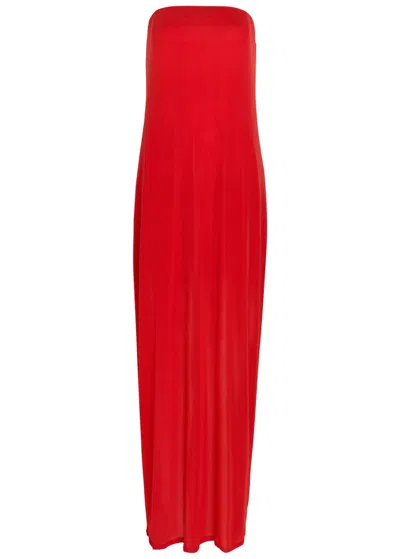 Staud Liliana Strapless Stretch-mesh Maxi Dress In Red