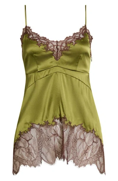 Staud Lina Silk Lace Camisole In Green
