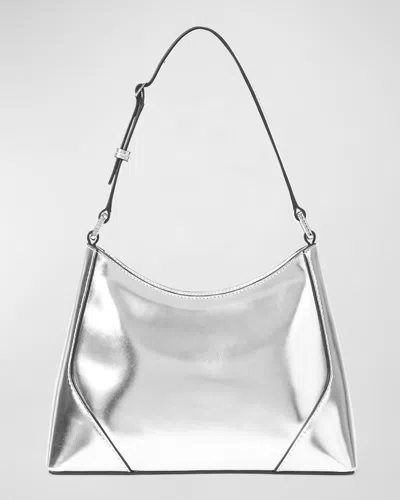 Staud Linda Metallic Leather Shoulder Bag In Chrome