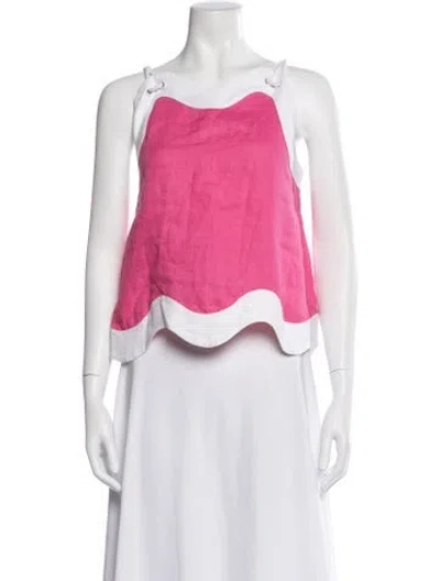 Pre-owned Staud Linen Asymmetrical Top In Blue