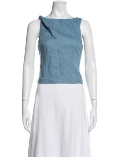 Pre-owned Staud Linen Asymmetrical Top In Blue