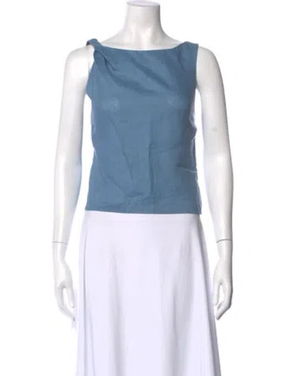 Pre-owned Staud Linen Asymmetrical Top In Blue