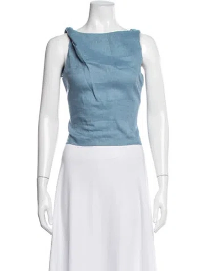 Pre-owned Staud Linen Asymmetrical Top In Blue