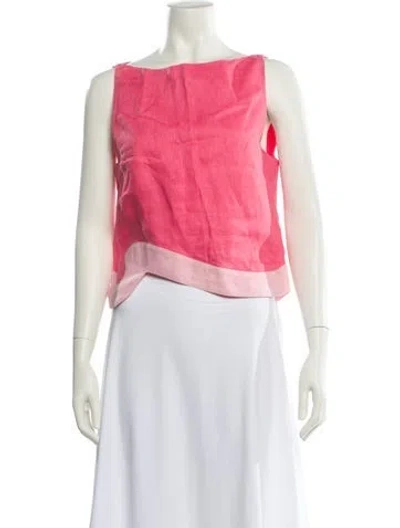 Pre-owned Staud Linen Bateau Neckline Crop Top In Pink