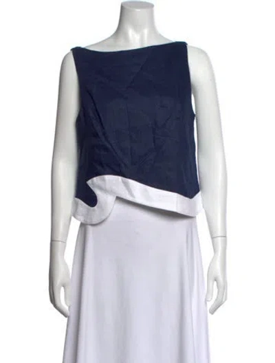 Pre-owned Staud Linen Bateau Neckline Top In Blue