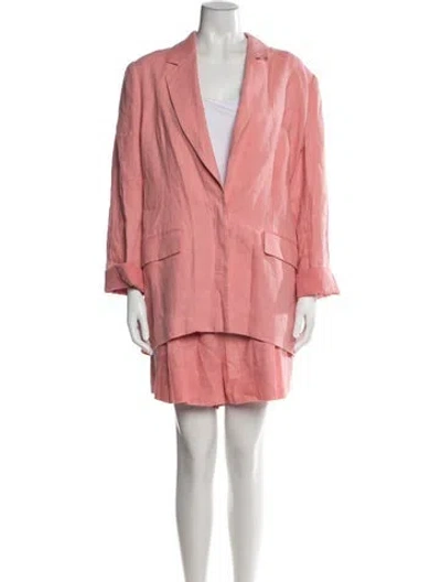 Pre-owned Staud Linen Bow Accents Skirt Suit In Pink