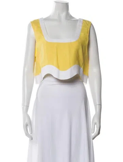 Pre-owned Staud Linen Colorblock Pattern Crop Top In Multi