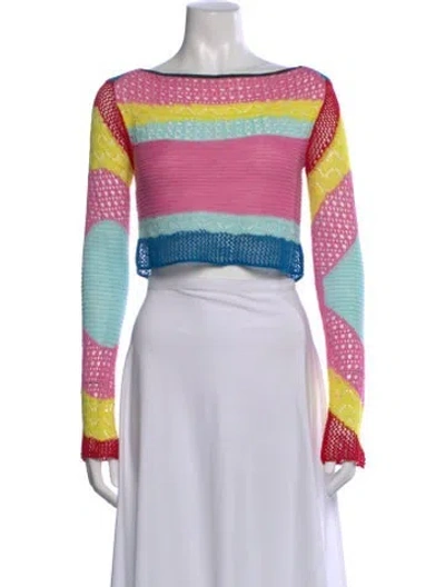Pre-owned Staud Linen Colorblock Pattern Crop Top In Pink