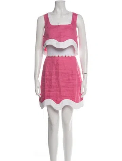 Pre-owned Staud Linen Colorblock Pattern Skirt Set In Pink