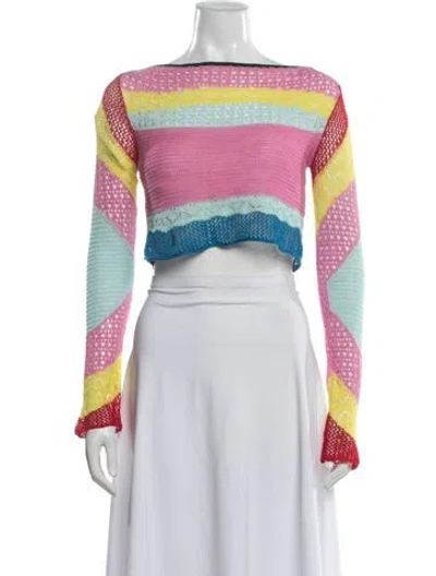 Pre-owned Staud Linen Colorblock Pattern Sweater In Pink