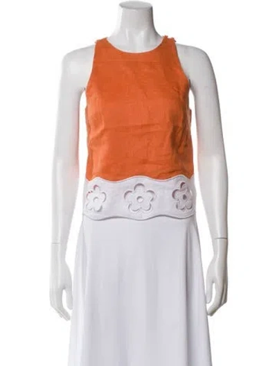 Pre-owned Staud Linen Crew Neck Crop Top In Orange