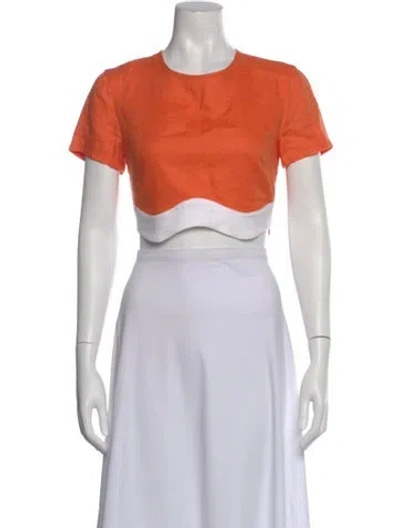 Pre-owned Staud Linen Crew Neck Crop Top In Orange