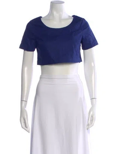 Pre-owned Staud Linen Crew Neck Crop Top W/ Tags In Blue
