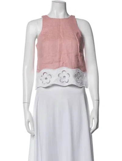 Pre-owned Staud Linen Crew Neck Crop Top W/ Tags In Pink