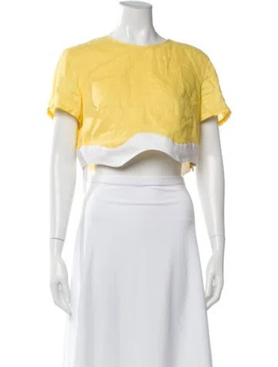 Pre-owned Staud Linen Crew Neck Crop Top In White