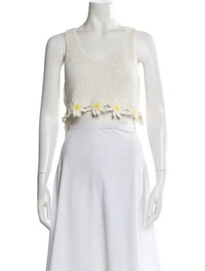 Pre-owned Staud Linen Crew Neck Crop Top In White