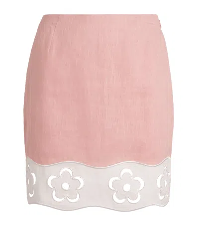 Staud Linen Cut-out Margaux Mini Skirt In Faded Blush/white