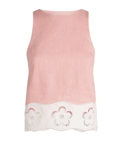 Staud Linen Cut-out Mika Top In Faded Blush/white