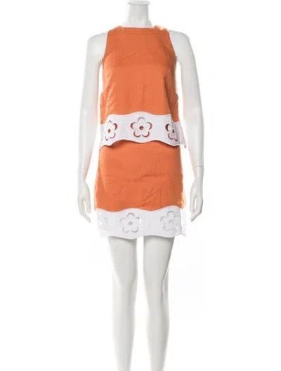 Pre-owned Staud Linen Eyelet Trim Skirt Set In Orange
