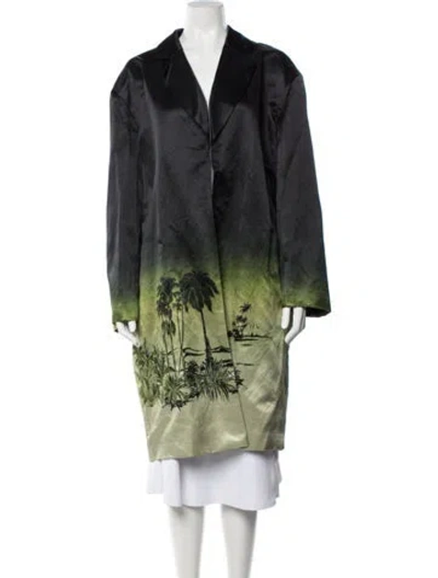 Pre-owned Staud Linen Graphic Print Coat In Green