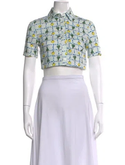 Pre-owned Staud Linen Graphic Print Crop Top In Multi