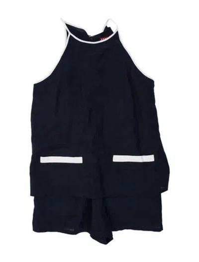 Pre-owned Staud Linen Halterneck Romper In Blue