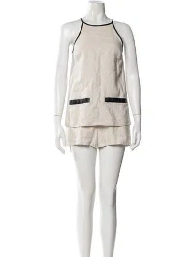 Pre-owned Staud Linen Halterneck Romper In Neutral