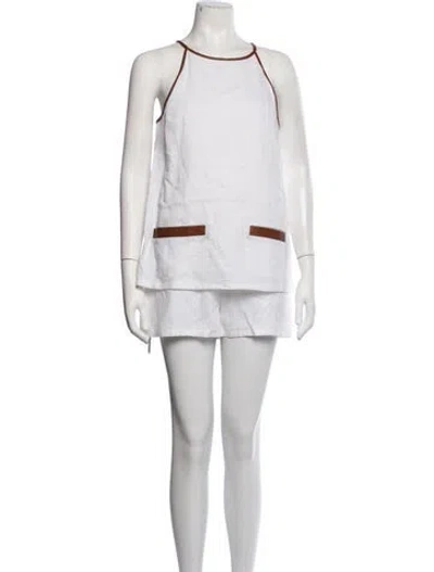 Pre-owned Staud Linen Halterneck Romper W/ Tags In White