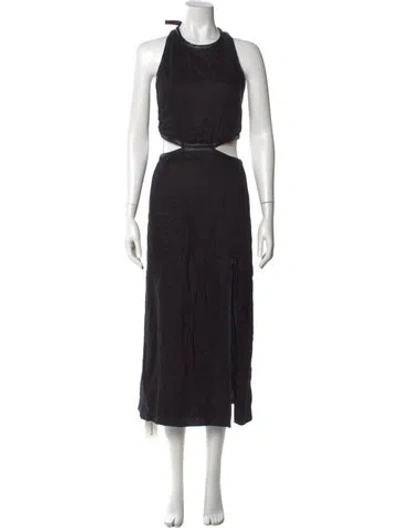 Pre-owned Staud Linen Long Dress In Black
