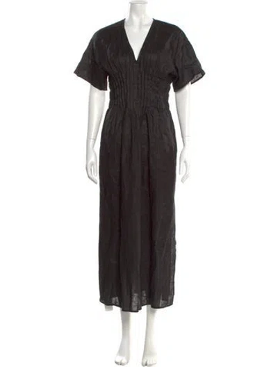 Pre-owned Staud Linen Long Dress In Black