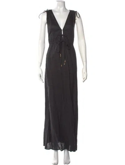 Pre-owned Staud Linen Long Dress In Black
