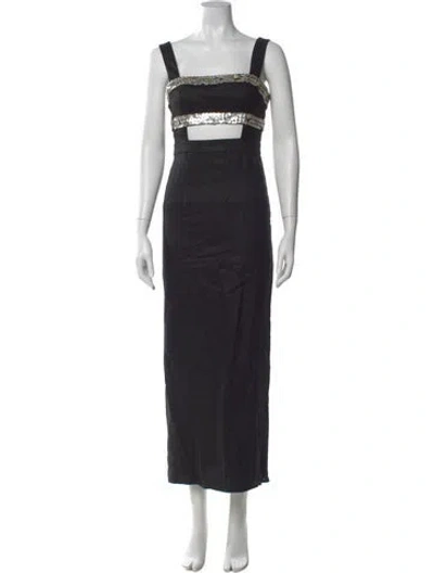 Pre-owned Staud Linen Long Dress In Black