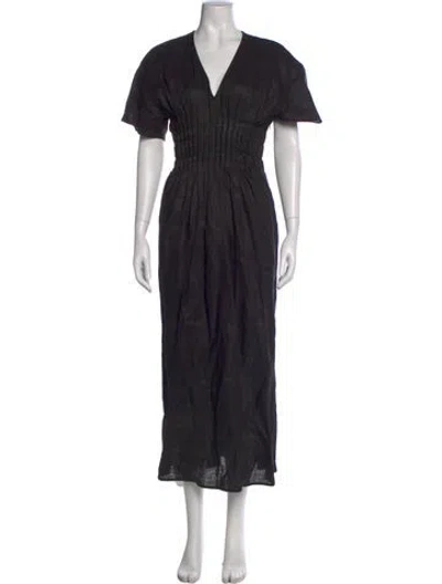 Pre-owned Staud Linen Long Dress In Black