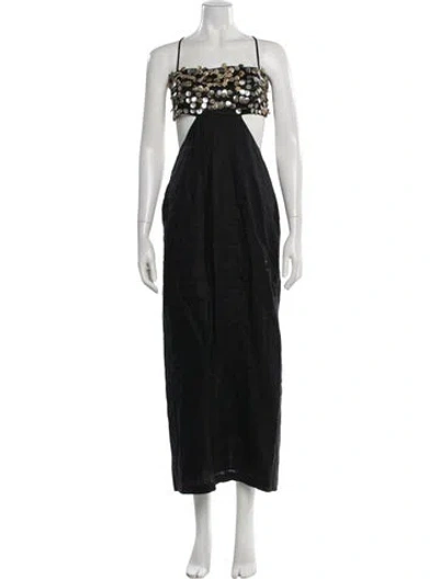Pre-owned Staud Linen Long Dress In Black