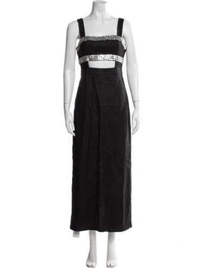 Pre-owned Staud Linen Long Dress In Black