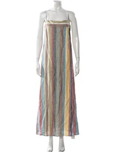 Pre-owned Staud Linen Long Dress In Green