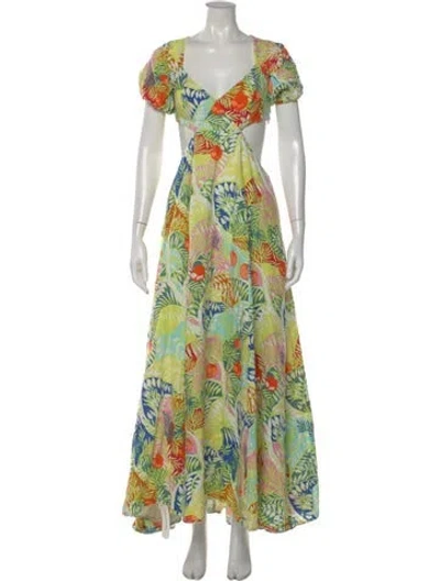 Pre-owned Staud Linen Long Dress In Green